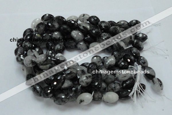 CRU22 15.5 inches 15*20mm faceted egg-shaped black rutilated quartz beads