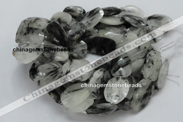 CRU23 15.5 inches 22*30mm faceted freeform black rutilated quartz beads