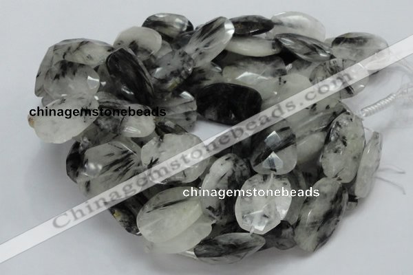 CRU23 15.5 inches 22*30mm faceted freeform black rutilated quartz beads