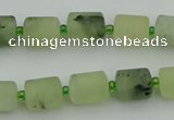 CRU231 15.5 inches 9*11mm tube matte green rutilated quartz beads