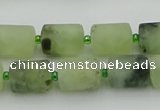 CRU232 15.5 inches 10*14mm tube matte green rutilated quartz beads