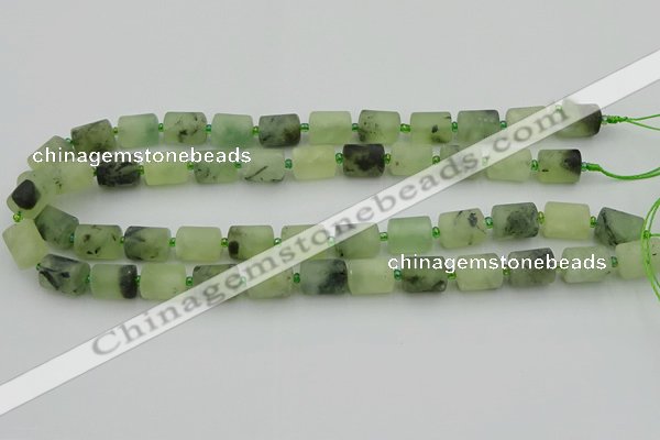 CRU232 15.5 inches 10*14mm tube matte green rutilated quartz beads