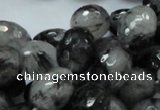 CRU25 15.5 inches 12*16mm faceted egg-shaped black rutilated quartz beads