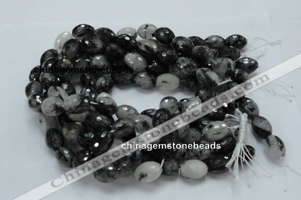 CRU25 15.5 inches 12*16mm faceted egg-shaped black rutilated quartz beads