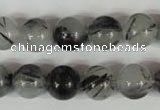 CRU305 15.5 inches 12mm round black rutilated quartz beads