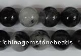 CRU306 15.5 inches 14mm round black rutilated quartz beads