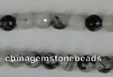 CRU313 15.5 inches 8mm faceted round black rutilated quartz beads