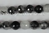 CRU314 15.5 inches 10mm faceted round black rutilated quartz beads