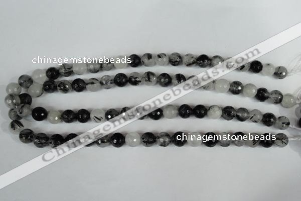 CRU314 15.5 inches 10mm faceted round black rutilated quartz beads