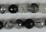 CRU315 15.5 inches 12mm faceted round black rutilated quartz beads