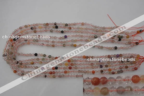 CRU400 15.5 inches 4mm faceted round Multicolor rutilated quartz beads