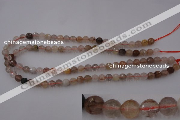 CRU402 15.5 inches 8mm faceted round Multicolor rutilated quartz beads
