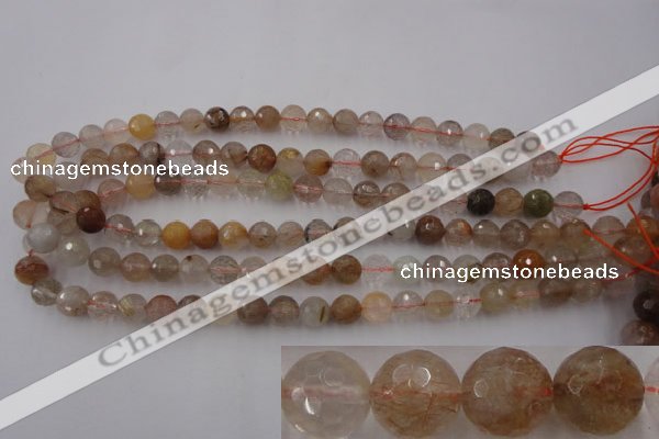 CRU403 15.5 inches 10mm faceted round Multicolor rutilated quartz beads