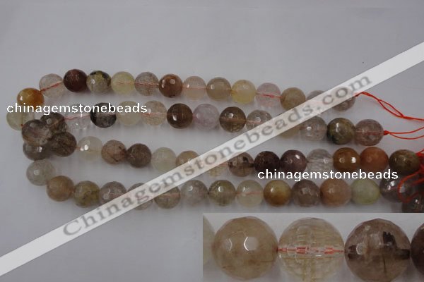 CRU405 15.5 inches 14mm faceted round Multicolor rutilated quartz beads