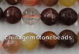 CRU415 15.5 inches 14mm faceted round Multicolor rutilated quartz beads