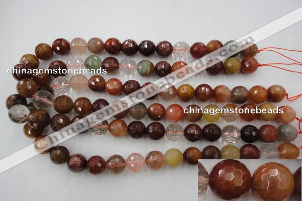 CRU415 15.5 inches 14mm faceted round Multicolor rutilated quartz beads