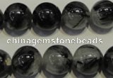 CRU505 15.5 inches 14mm round black rutilated quartz beads wholesale