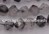 CRU512 15.5 inches 8mm faceted nuggets black rutilated quartz beads