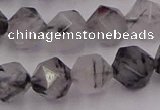 CRU514 15.5 inches 12mm faceted nuggets black rutilated quartz beads