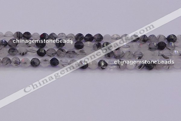 CRU521 15.5 inches 6mm faceted round black rutilated quartz beads