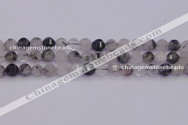 CRU522 15.5 inches 8mm faceted round black rutilated quartz beads