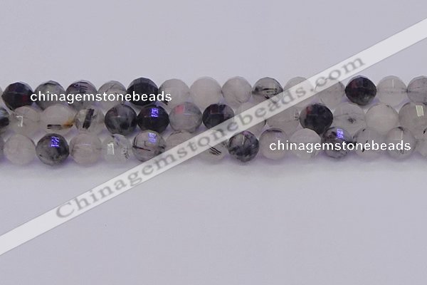 CRU523 15.5 inches 10mm faceted round black rutilated quartz beads