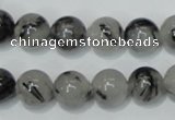 CRU54 15.5 inches 12mm round black rutilated quartz beads wholesale