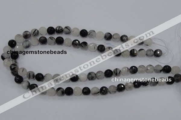 CRU57 15.5 inches 6mm faceted round black rutilated quartz beads