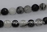 CRU58 15.5 inches 8mm faceted round black rutilated quartz beads