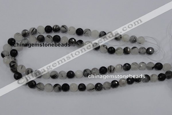 CRU58 15.5 inches 8mm faceted round black rutilated quartz beads