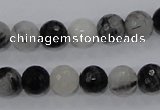 CRU59 15.5 inches 10mm faceted round black rutilated quartz beads