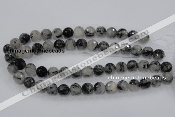 CRU60 15.5 inches 12mm faceted round black rutilated quartz beads