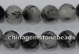 CRU61 15.5 inches 14mm faceted round black rutilated quartz beads