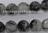 CRU62 15.5 inches 16mm faceted round black rutilated quartz beads