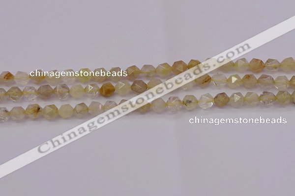 CRU621 15.5 inches 6mm faceted nuggets golden rutilated quartz beads