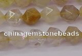 CRU622 15.5 inches 8mm faceted nuggets golden rutilated quartz beads