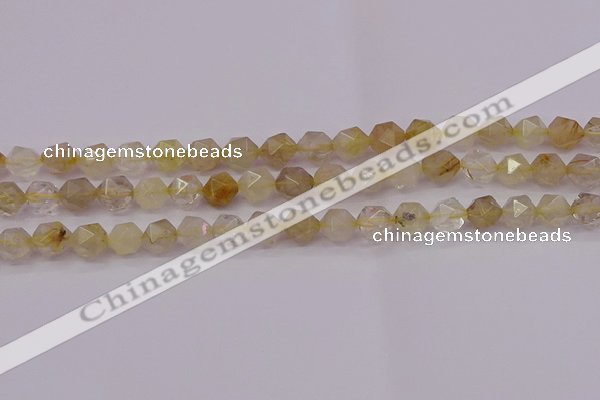 CRU622 15.5 inches 8mm faceted nuggets golden rutilated quartz beads