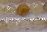 CRU624 15.5 inches 12mm faceted nuggets golden rutilated quartz beads