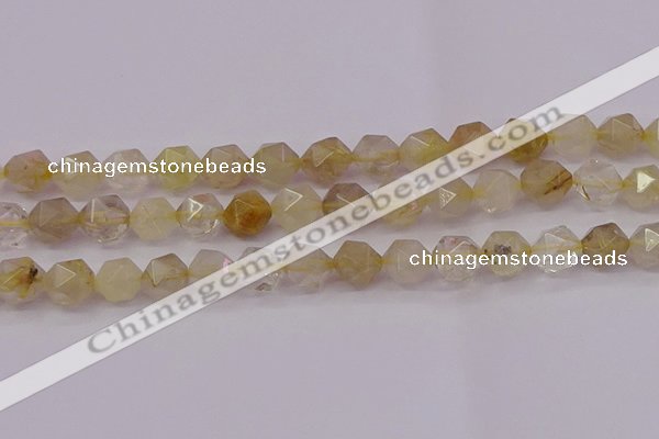 CRU624 15.5 inches 12mm faceted nuggets golden rutilated quartz beads