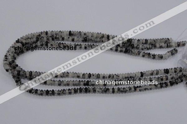 CRU64 15.5 inches 3*6mm rondelle black rutilated quartz beads