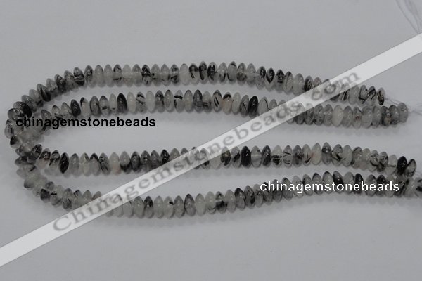 CRU66 15.5 inches 5*10mm rondelle black rutilated quartz beads