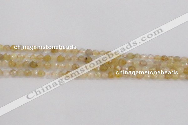 CRU666 15.5 inches 4mm faceted round golden rutilated quartz beads