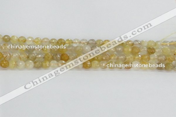 CRU667 15.5 inches 6mm faceted round golden rutilated quartz beads