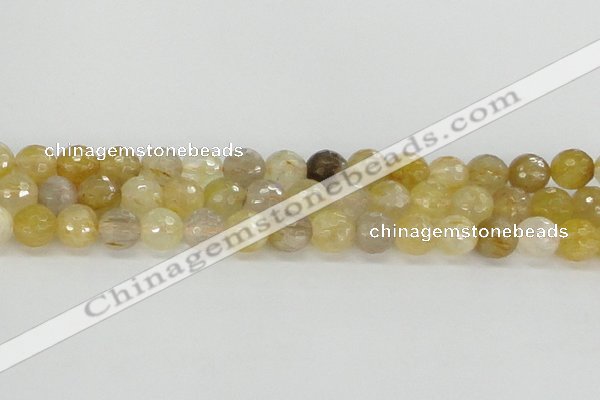 CRU668 15.5 inches 8mm faceted round golden rutilated quartz beads