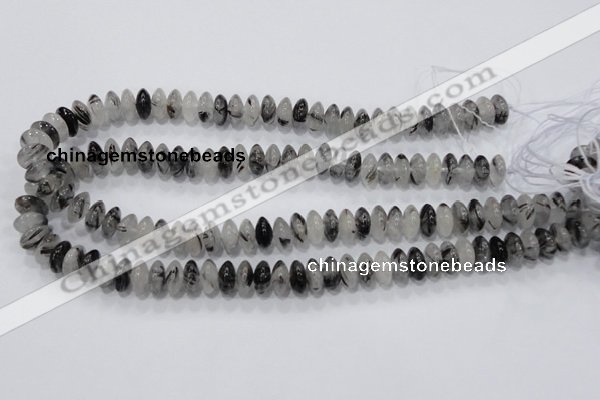 CRU67 15.5 inches 6*12mm rondelle black rutilated quartz beads