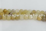 CRU670 15.5 inches 12mm faceted round golden rutilated quartz beads