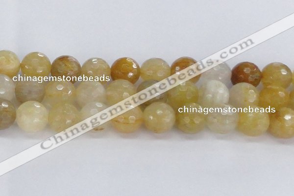 CRU671 15.5 inches 14mm faceted round golden rutilated quartz beads