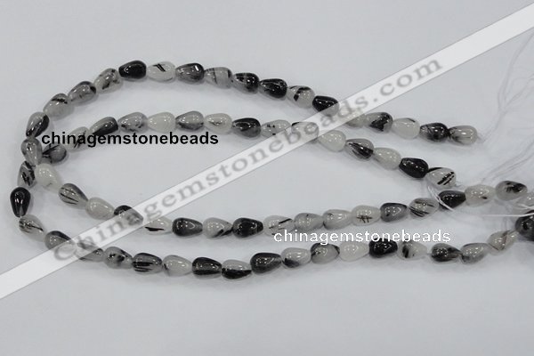 CRU68 15.5 inches 8*12mm teardrop black rutilated quartz beads