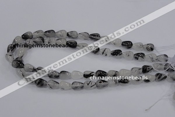 CRU69 15.5 inches 10*14mm teardrop black rutilated quartz beads