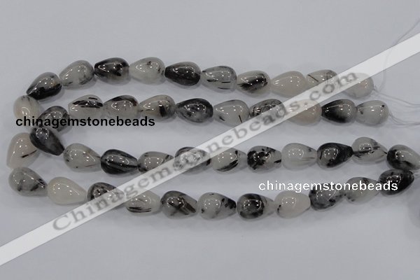 CRU70 15.5 inches 13*18mm teardrop black rutilated quartz beads